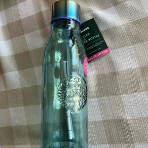 Brand new !!16 oz Starbucks Aqua Glass Teal Bottle with Metallic Cap